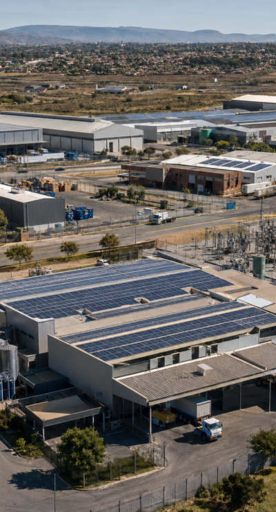 Aerial solar-powered industrial precinct
